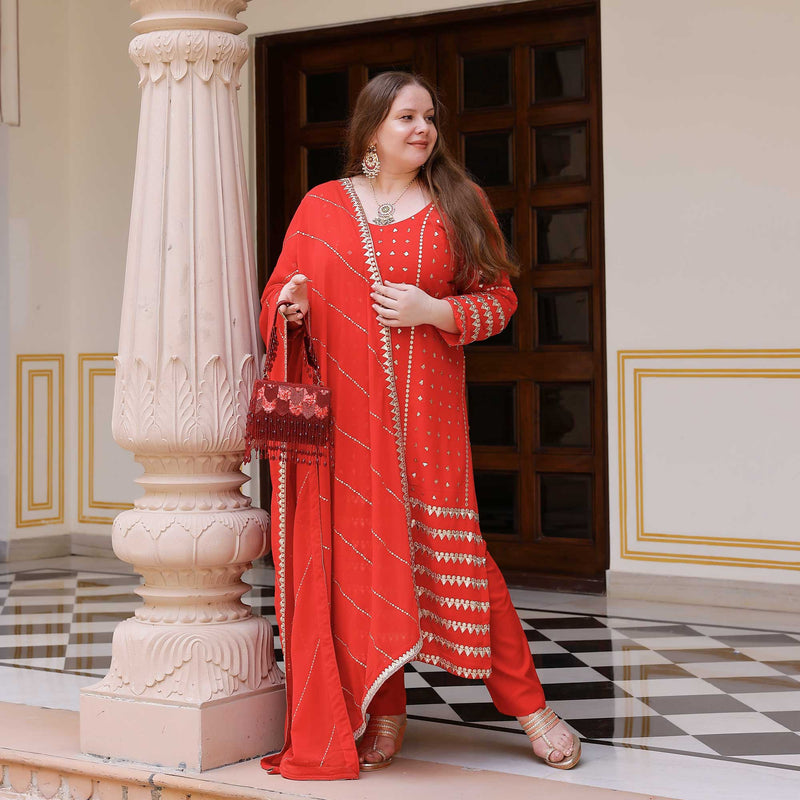 Radiant Red Gota Georgette Suit Set
