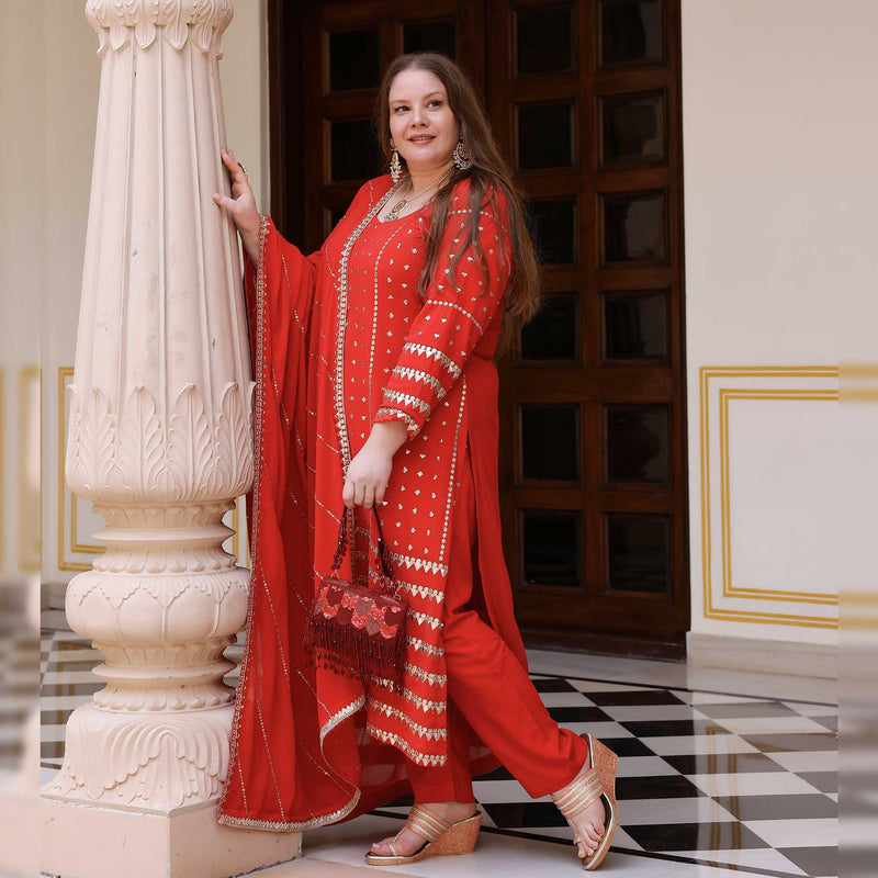 Radiant Red Gota Georgette Suit Set