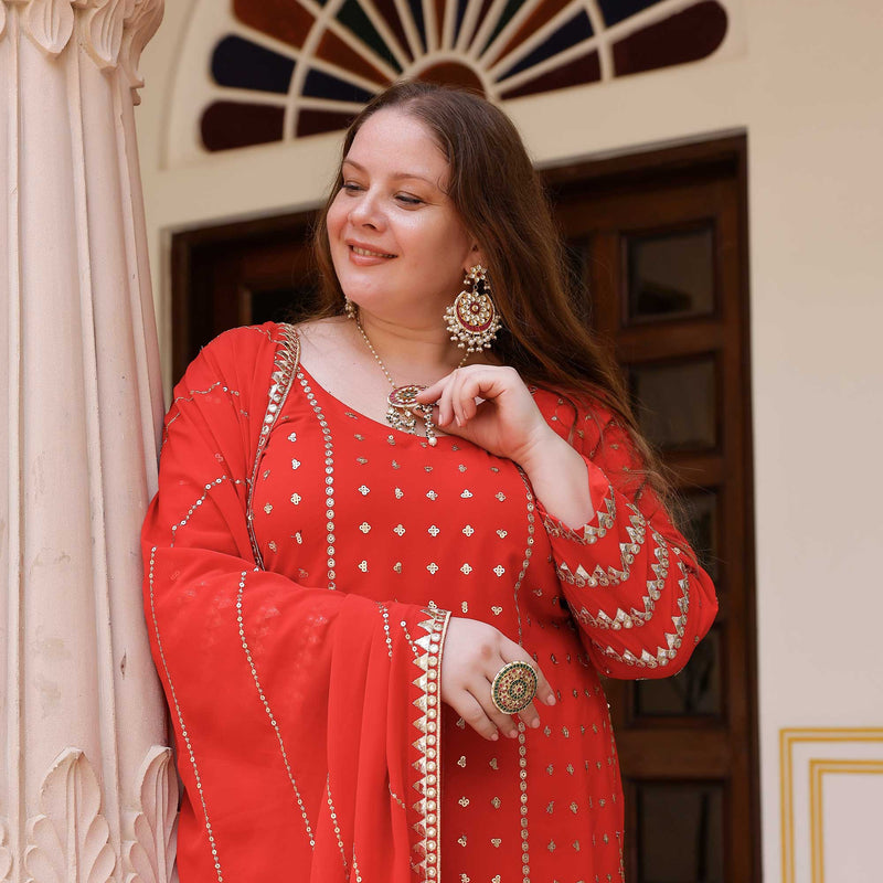 Radiant Red Gota Georgette Suit Set