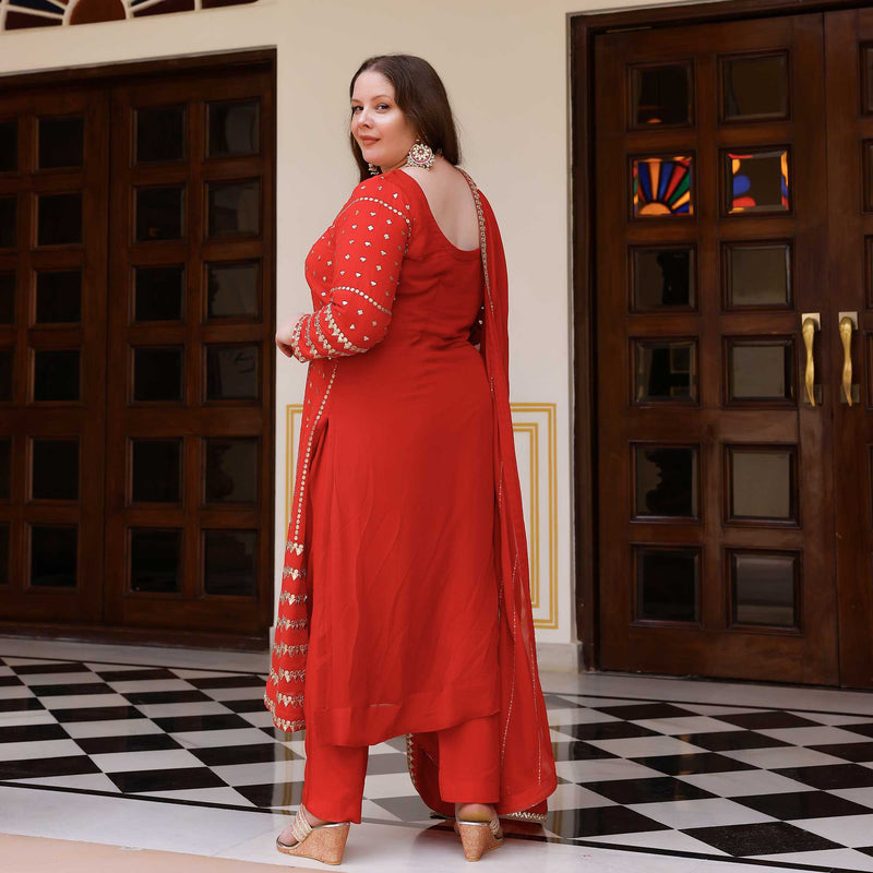 Radiant Red Gota Georgette Suit Set