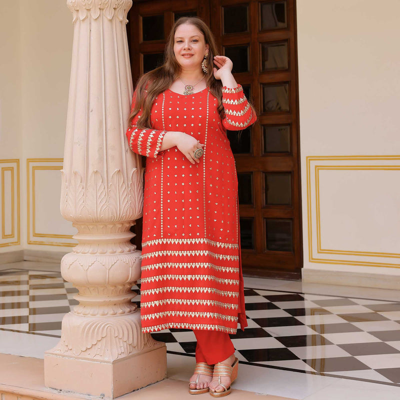 Radiant Red Gota Georgette Suit Set