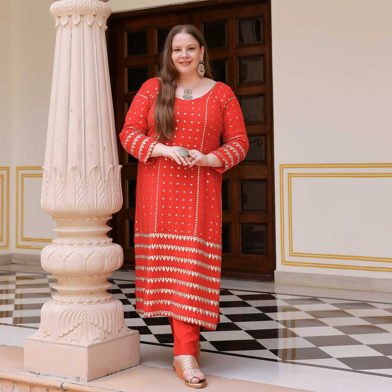 Radiant Red Gota Georgette Suit Set
