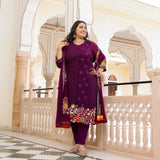 Majestic Wine Thread Embroidered Kurta
