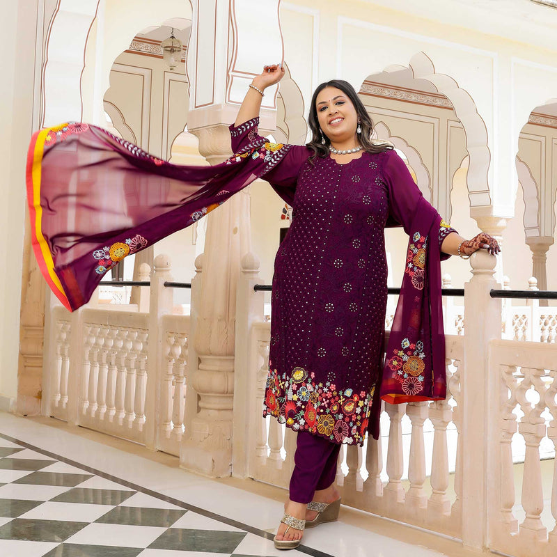 Majestic Wine Thread Embroidered Kurta