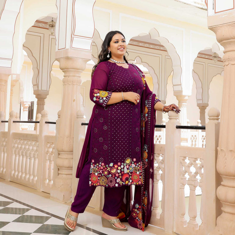 Majestic Wine Thread Embroidered Kurta