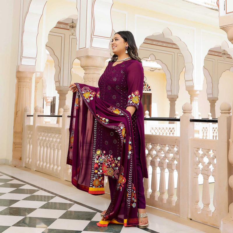 Majestic Wine Thread Embroidered Kurta