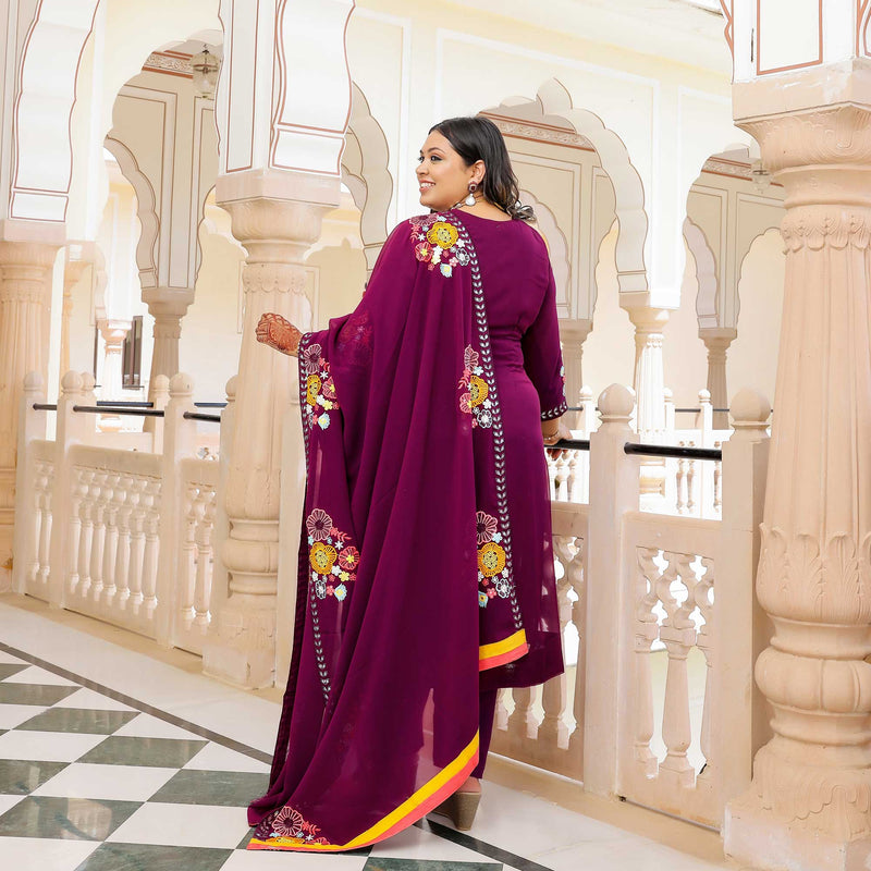 Majestic Wine Thread Embroidered Kurta