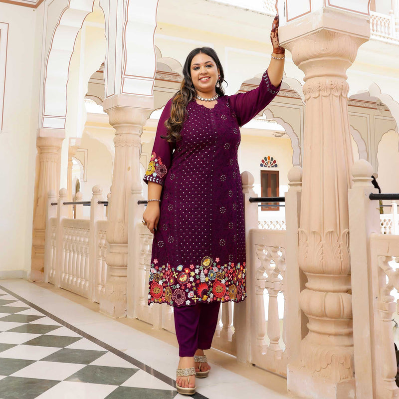 Majestic Wine Thread Embroidered Kurta