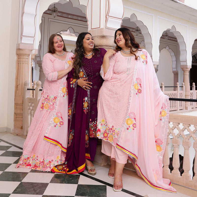 Dreamy Petals Elegance Thread Embroidered Lehenga Set