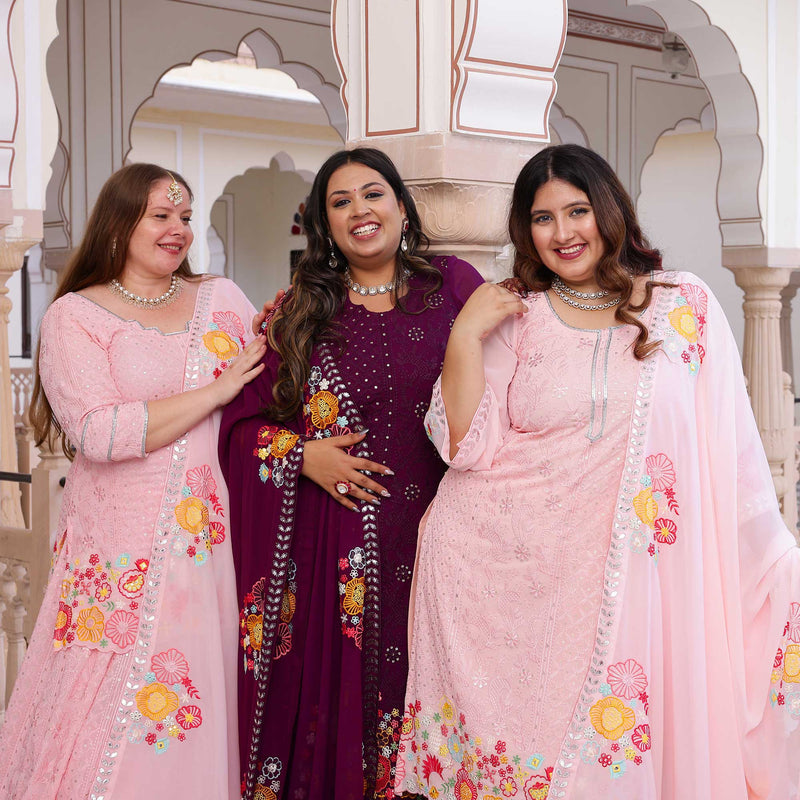 Dreamy Petals Elegance Thread Embroidered Lehenga Set