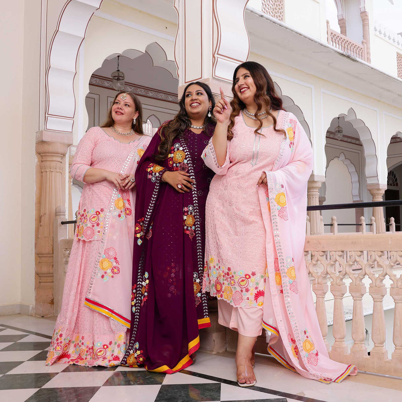 Dreamy Petals Elegance Thread Embroidered Lehenga Set