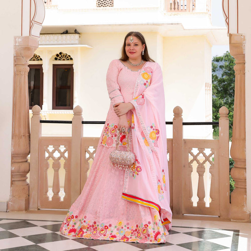 Dreamy Petals Elegance Thread Embroidered Lehenga Set