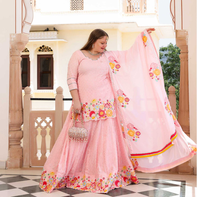 Dreamy Petals Elegance Thread Embroidered Lehenga Set
