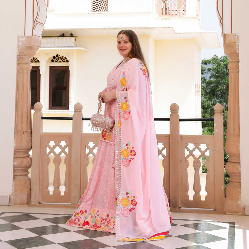 Dreamy Petals Elegance Thread Embroidered Lehenga Set