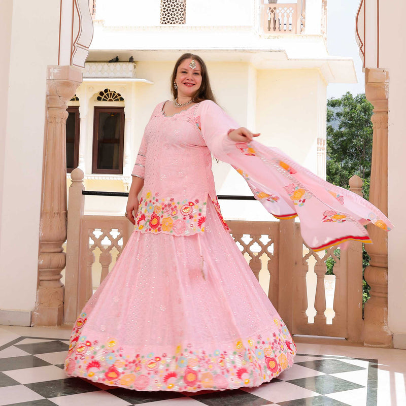 Dreamy Petals Elegance Thread Embroidered Lehenga Set