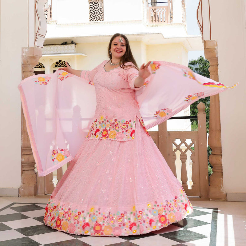 Dreamy Petals Elegance Thread Embroidered Lehenga Set