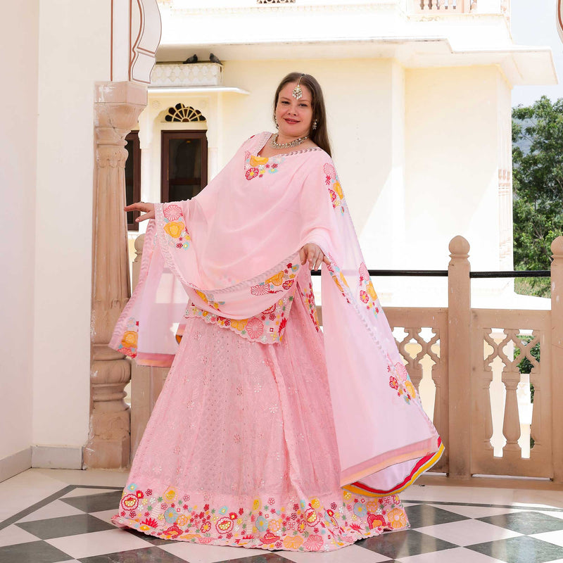 Dreamy Petals Elegance Thread Embroidered Lehenga Set