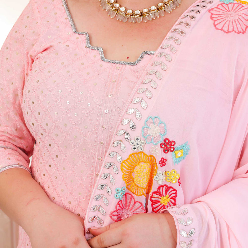 Dreamy Petals Elegance Thread Embroidered Lehenga Set