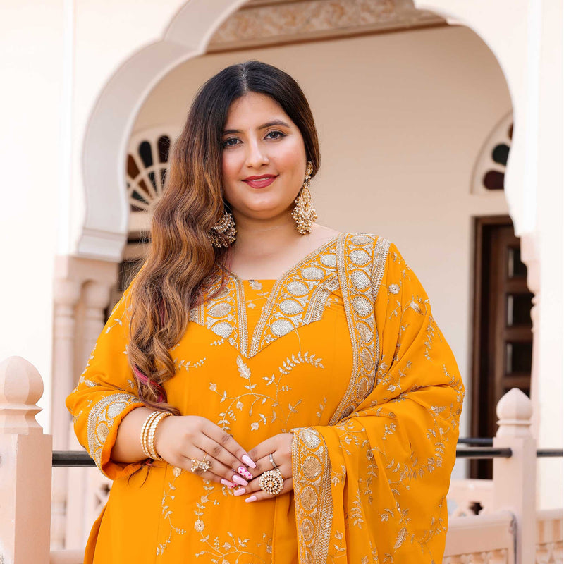Sunrise Splendor Zari & Sequin Embroidered Georgette Suit Set