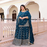 Prussian Blue Elegance Sequin Georgette Lehenga Set