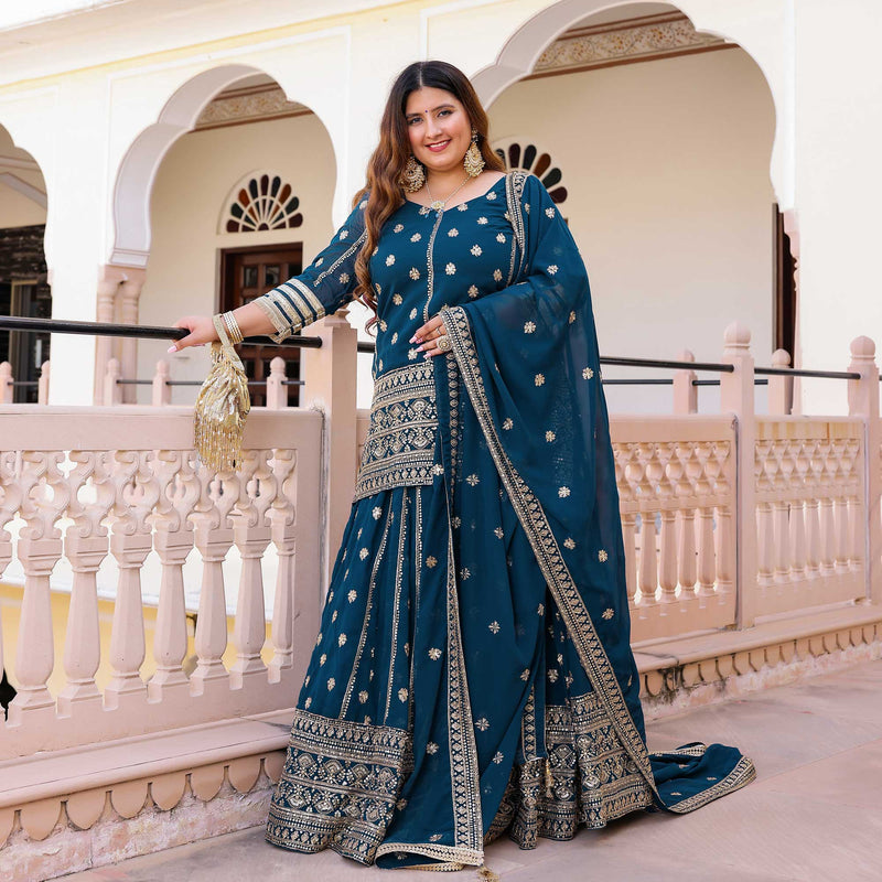 Prussian Blue Elegance Sequin Georgette Lehenga Set