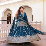Prussian Blue Elegance Sequin Georgette Lehenga Set
