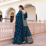 Prussian Blue Elegance Sequin Georgette Lehenga Set