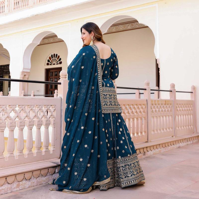 Prussian Blue Elegance Sequin Georgette Lehenga Set