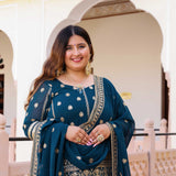 Prussian Blue Elegance Sequin Georgette Lehenga Set