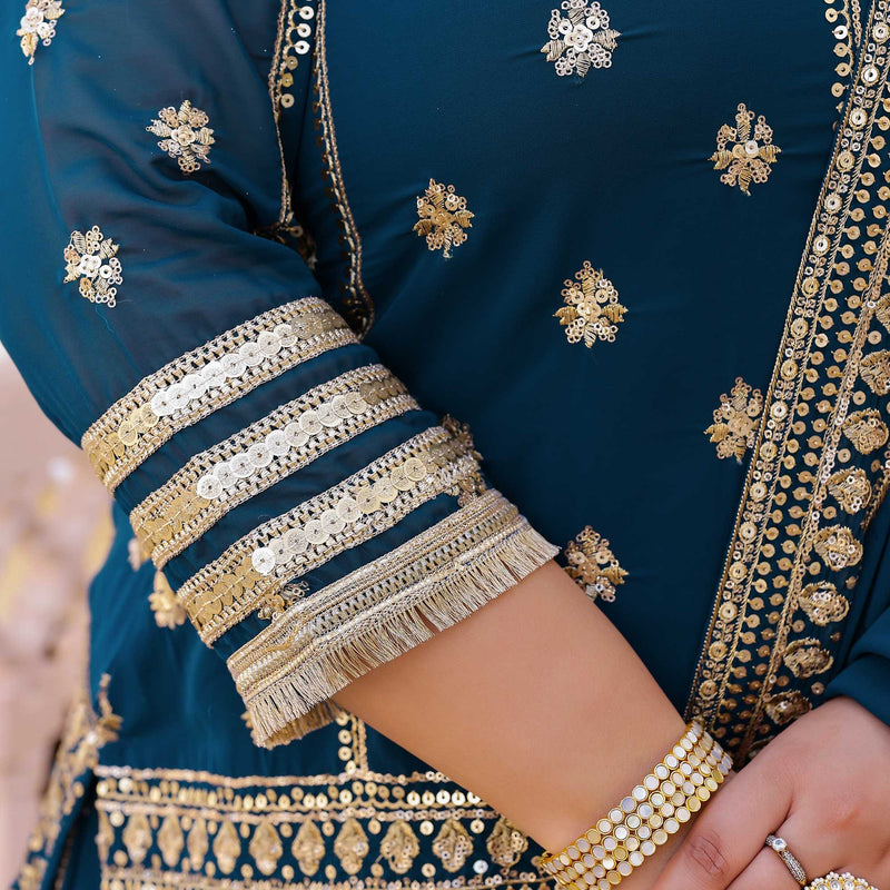 Prussian Blue Elegance Sequin Georgette Lehenga Set
