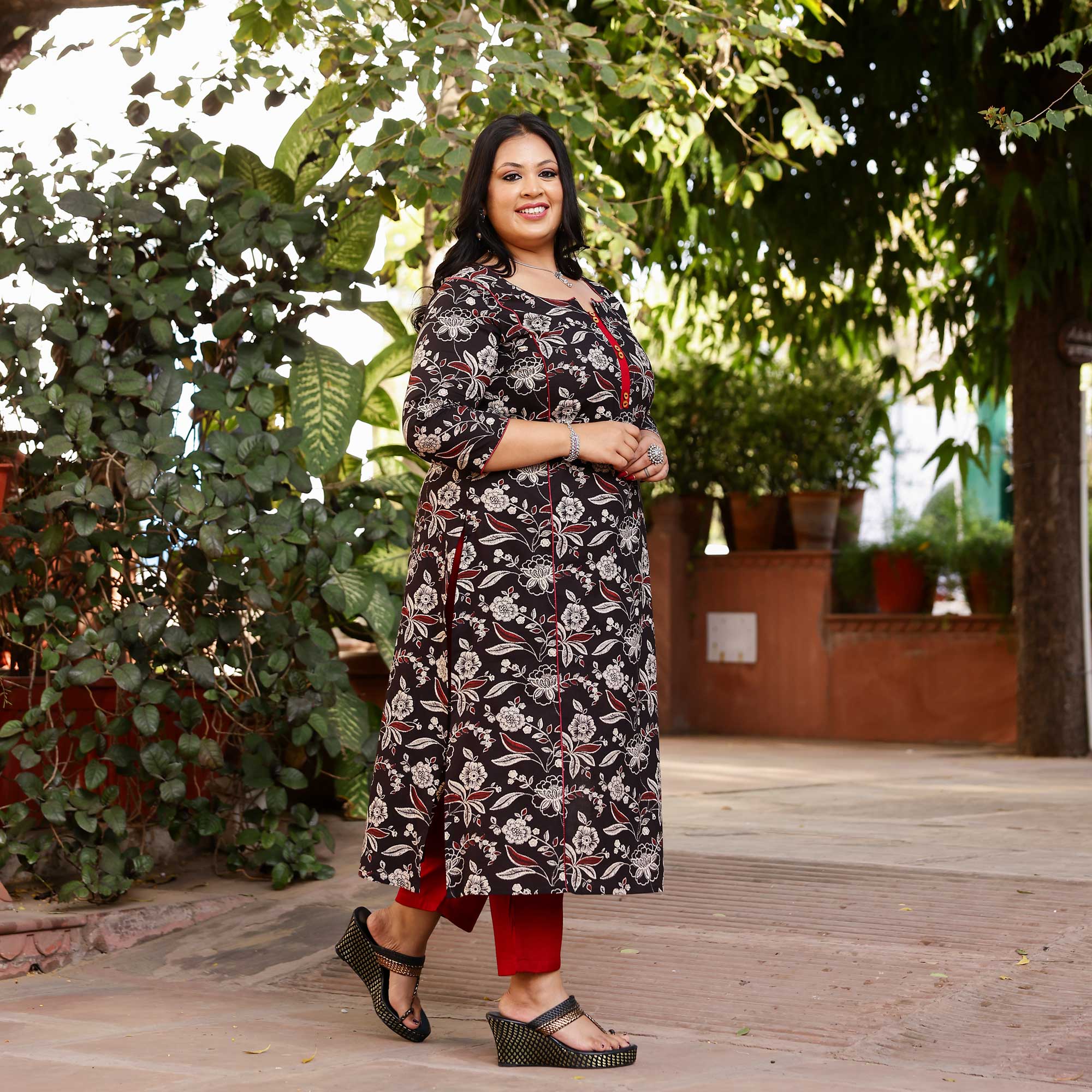 Charcoal Lily Floral Cotton Kurta