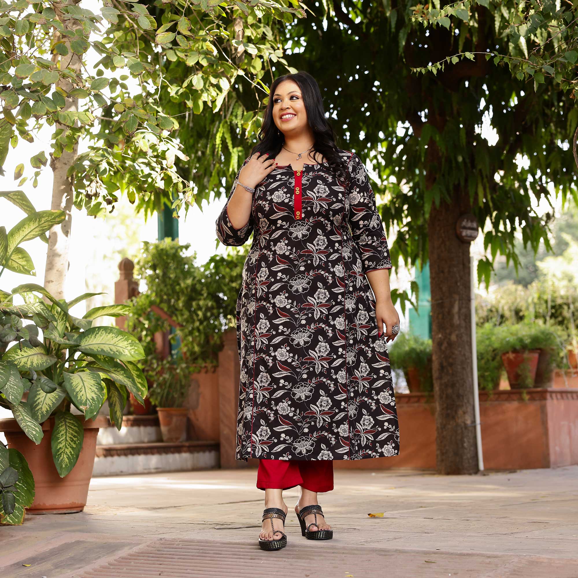 Charcoal Lily Floral Cotton Kurta