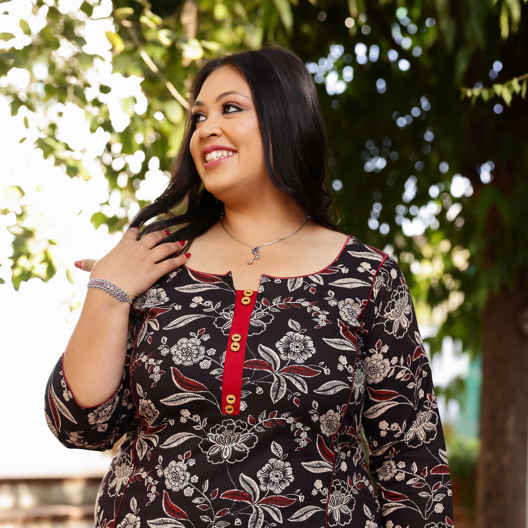 Charcoal Lily Floral Cotton Kurta