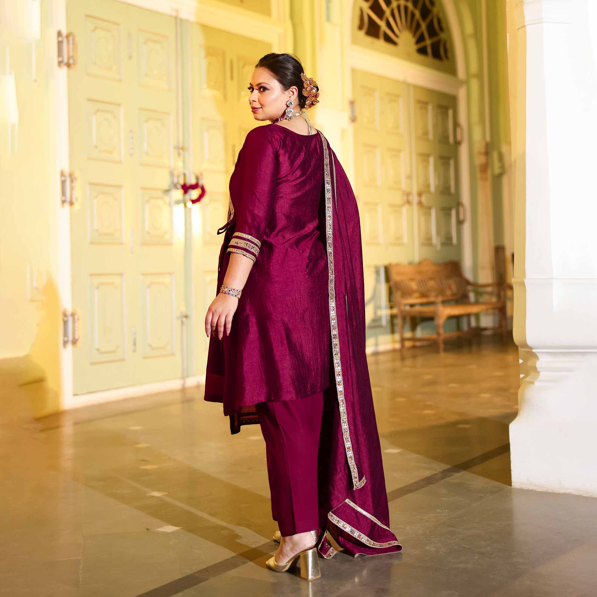 Deep Burgundy Romance Angrakha Suit Set