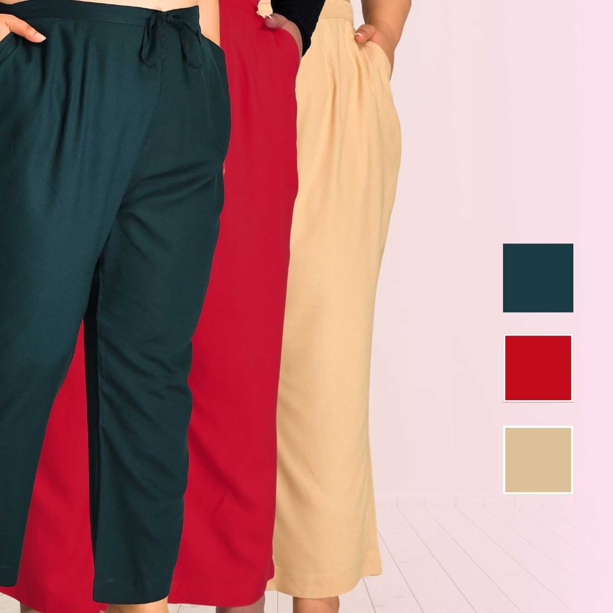 Plus Size Narrow Fit Pants Combo 5 (Prussian Blue, Red, Beige)