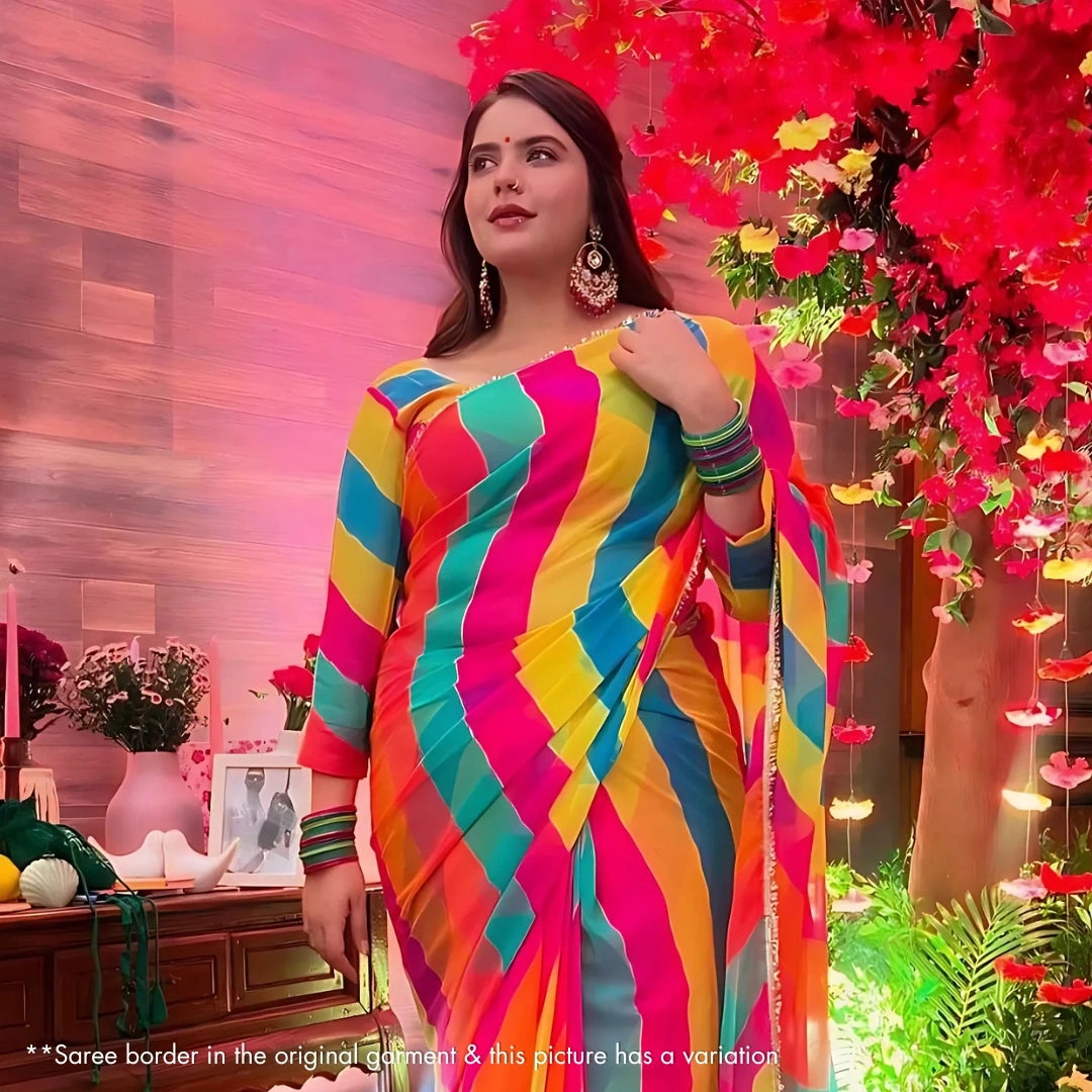 Anjali Anand in leheriya saree from Meera's