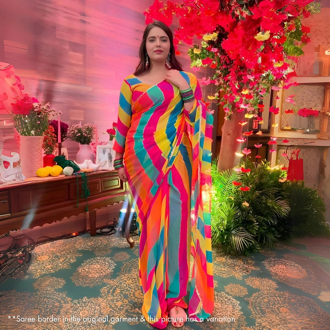 Anjali Anand in leheriya saree from Meera's