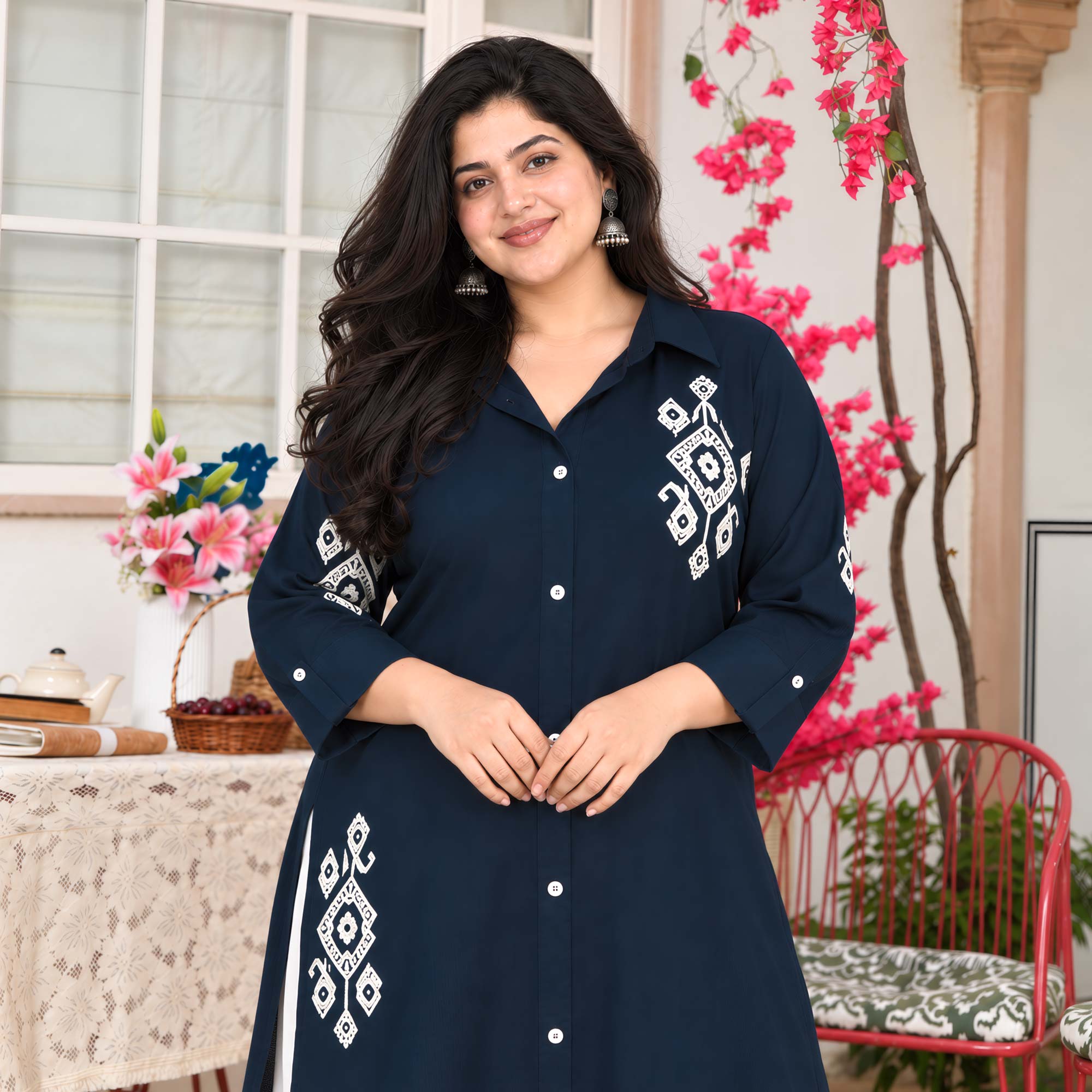 June- Navy Blue Heavy GSM Rayon Cotton Kurta