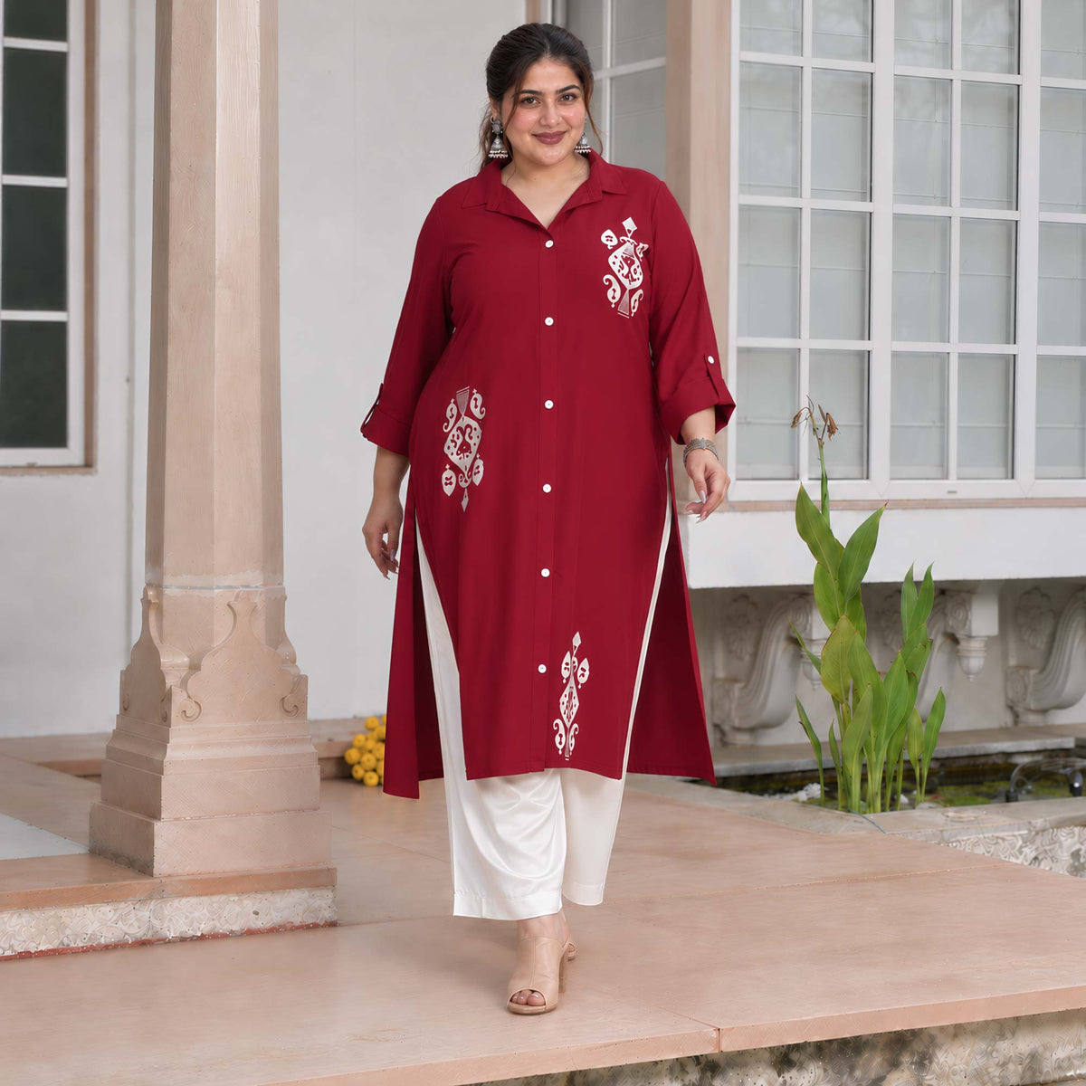 Rosie- Maroon Heavy GSM Rayon Cotton Kurta