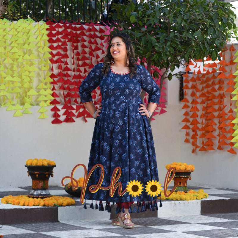 Jay Blue & Raspberry Floral Tassel Anarkali