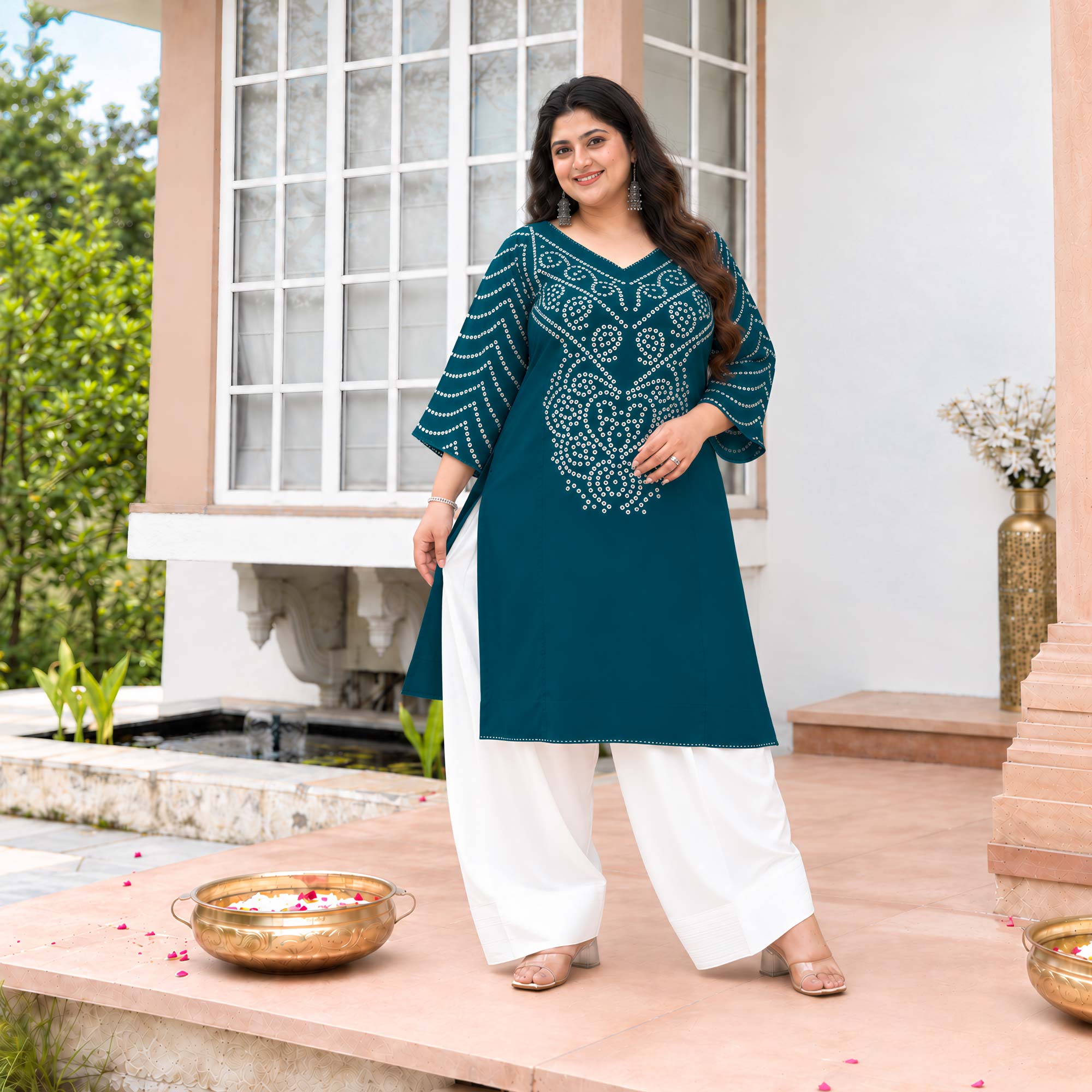 Nancy- Prussian Blue Bandhani Heavy GSM Rayon Cotton Farshi Set