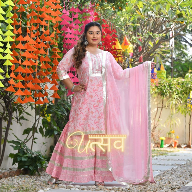 Pretty in Pink Floral Gota Sharara Set