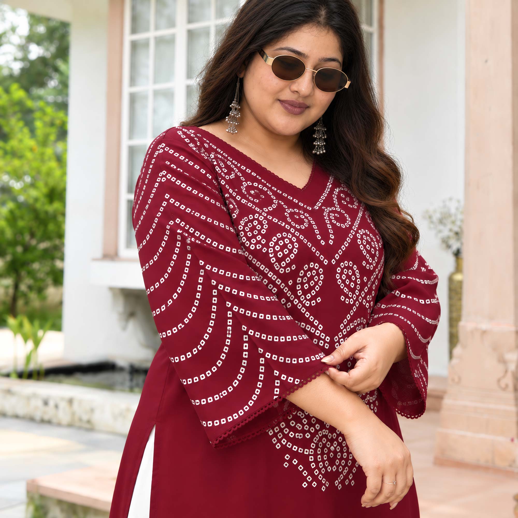 August- Maroon Bandhani Heavy GSM Rayon Cotton Farshi Set