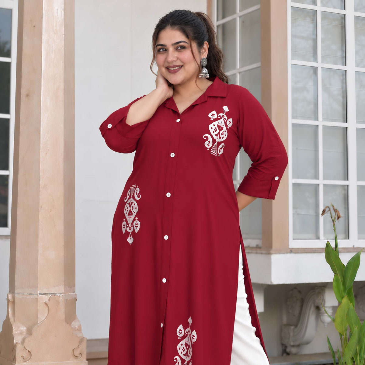 Rosie- Maroon Heavy GSM Rayon Cotton Kurta