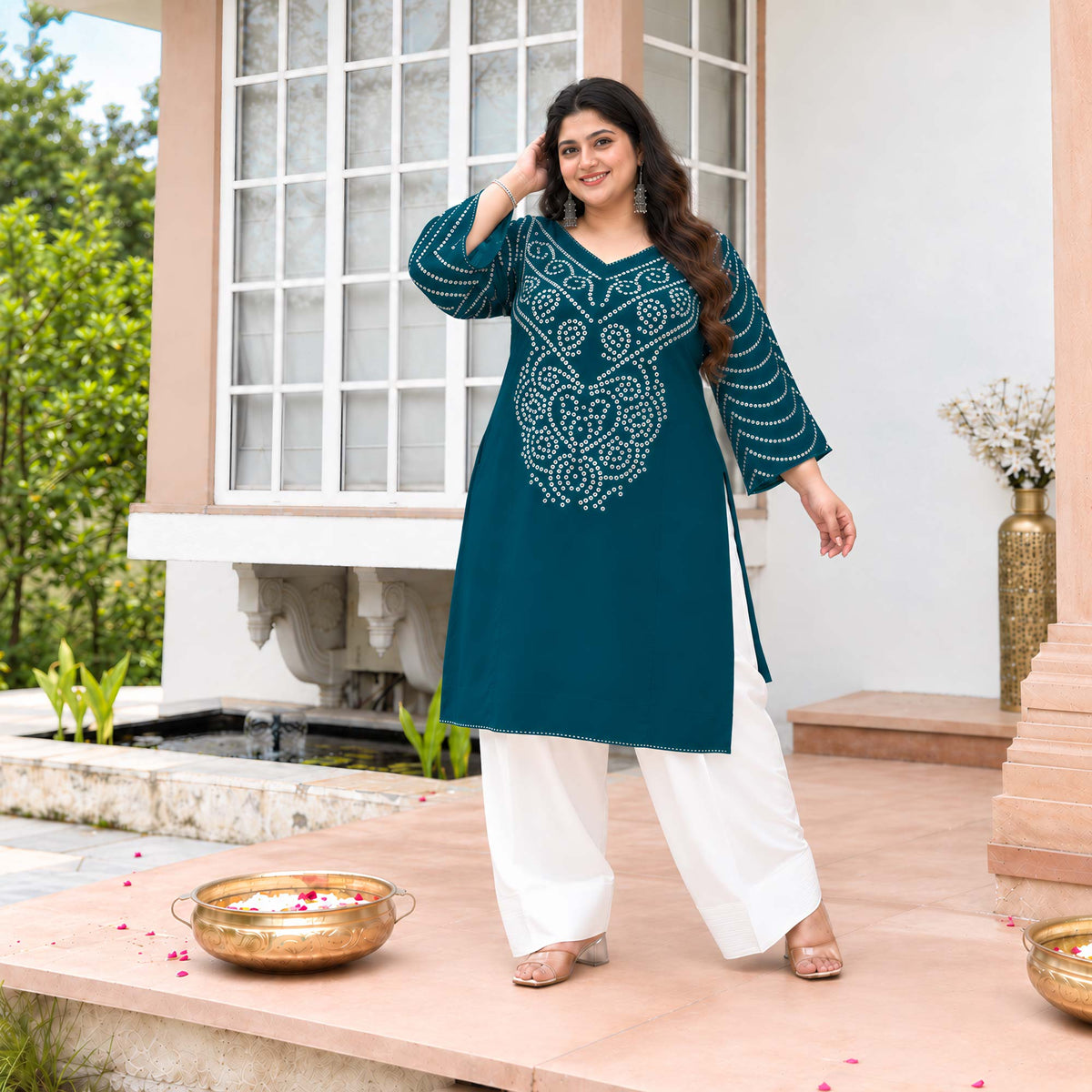 Nancy- Prussian Blue Bandhani Heavy GSM Rayon Cotton Farshi Set