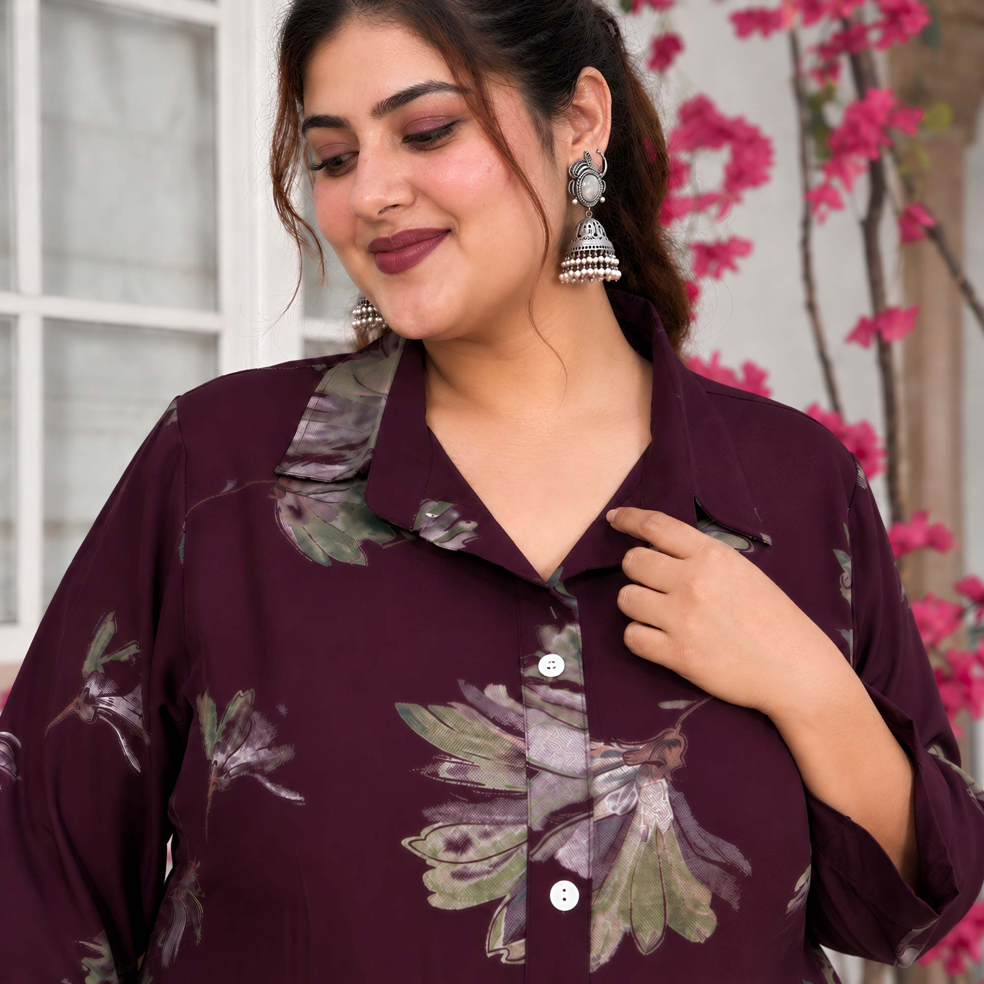 Charlotte- Wine Floral Printed Heavy GSM Rayon Cotton Kurta