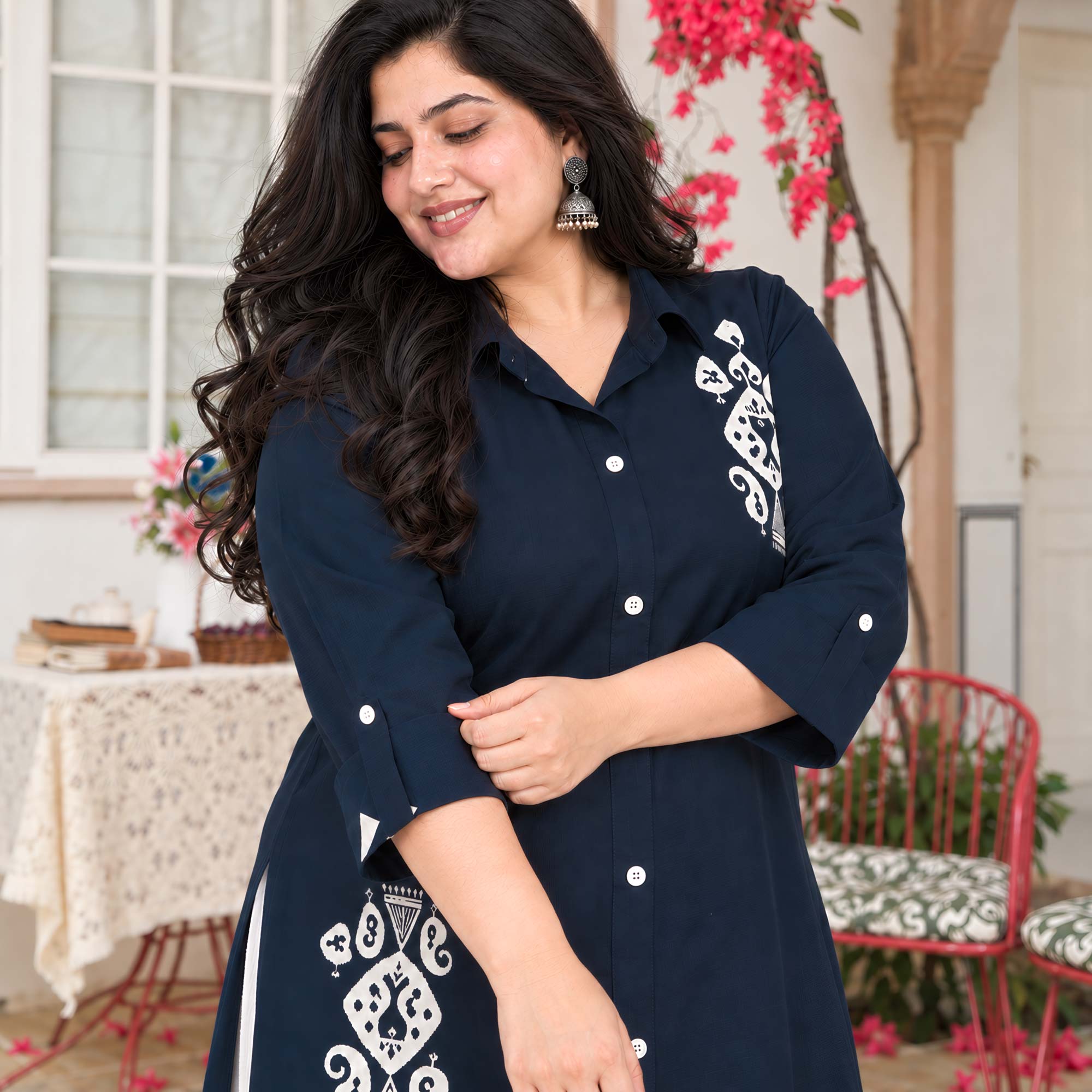 June- Navy Blue Heavy GSM Rayon Cotton Kurta