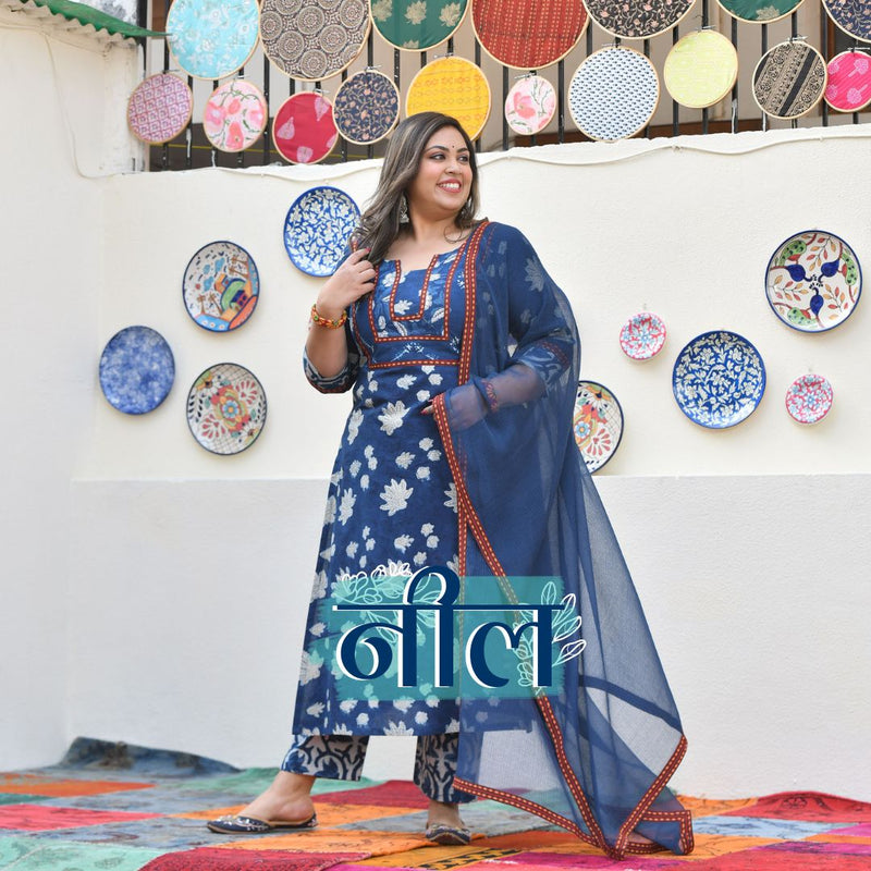 Vintage Nilgiri Floral Handblock Cotton Suit Set