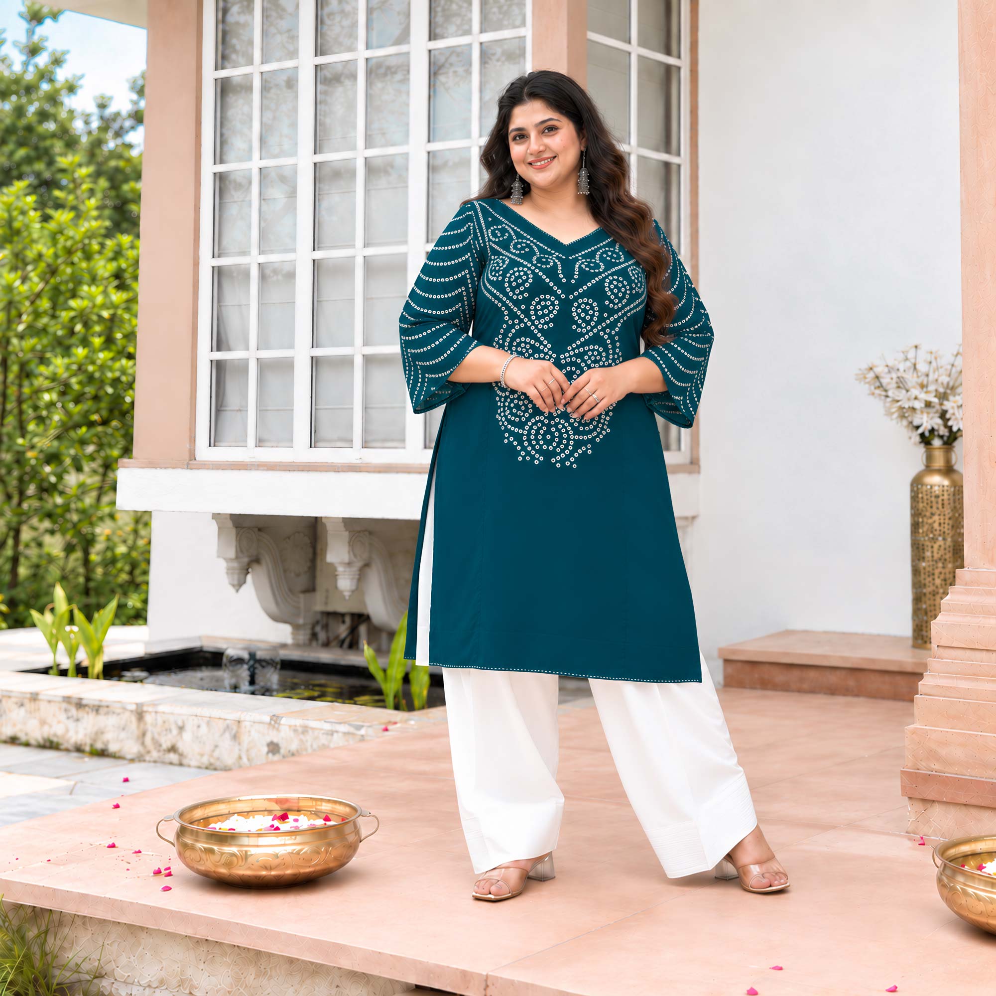 Nancy- Prussian Blue Bandhani Heavy GSM Rayon Cotton Farshi Set