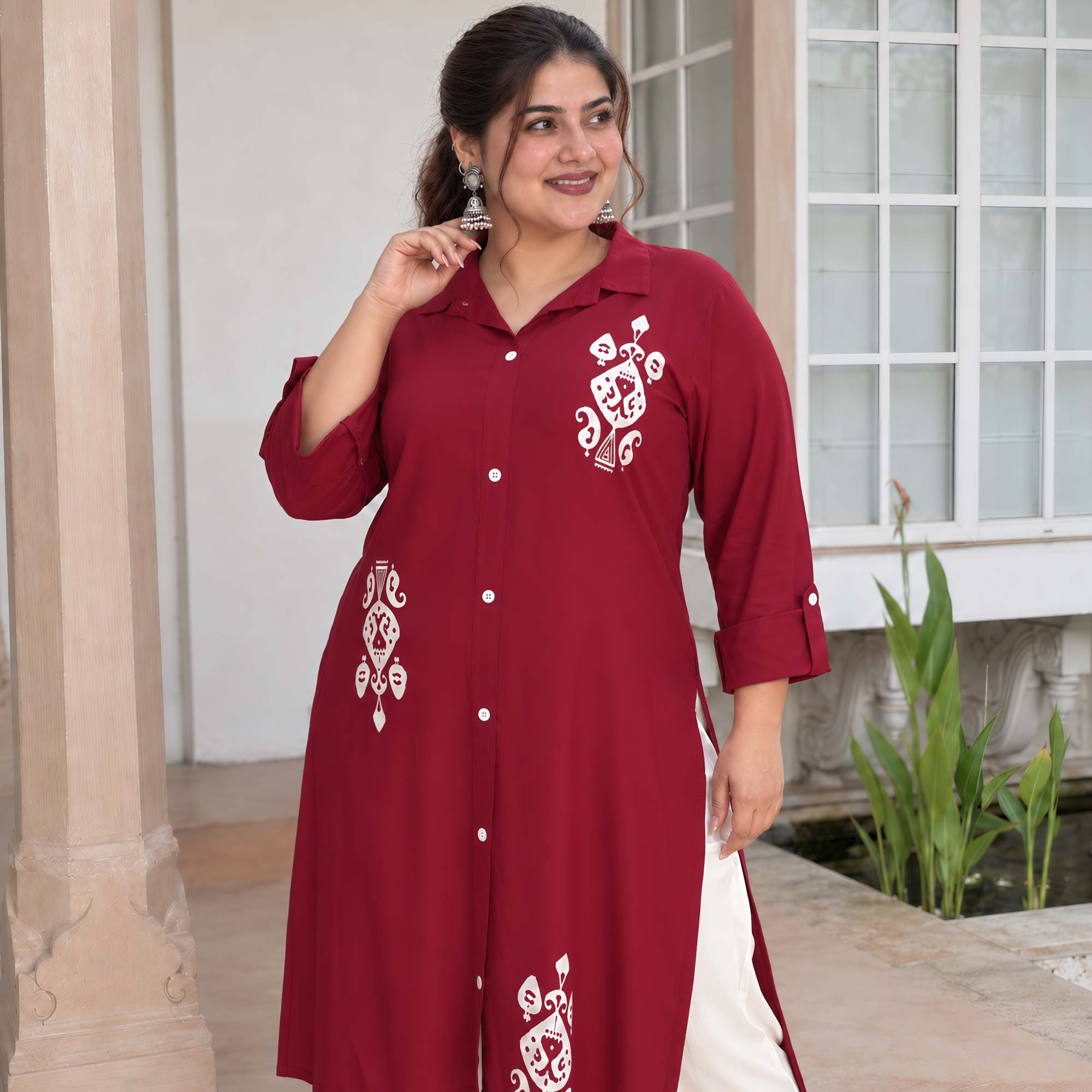 Rosie- Maroon Heavy GSM Rayon Cotton Kurta